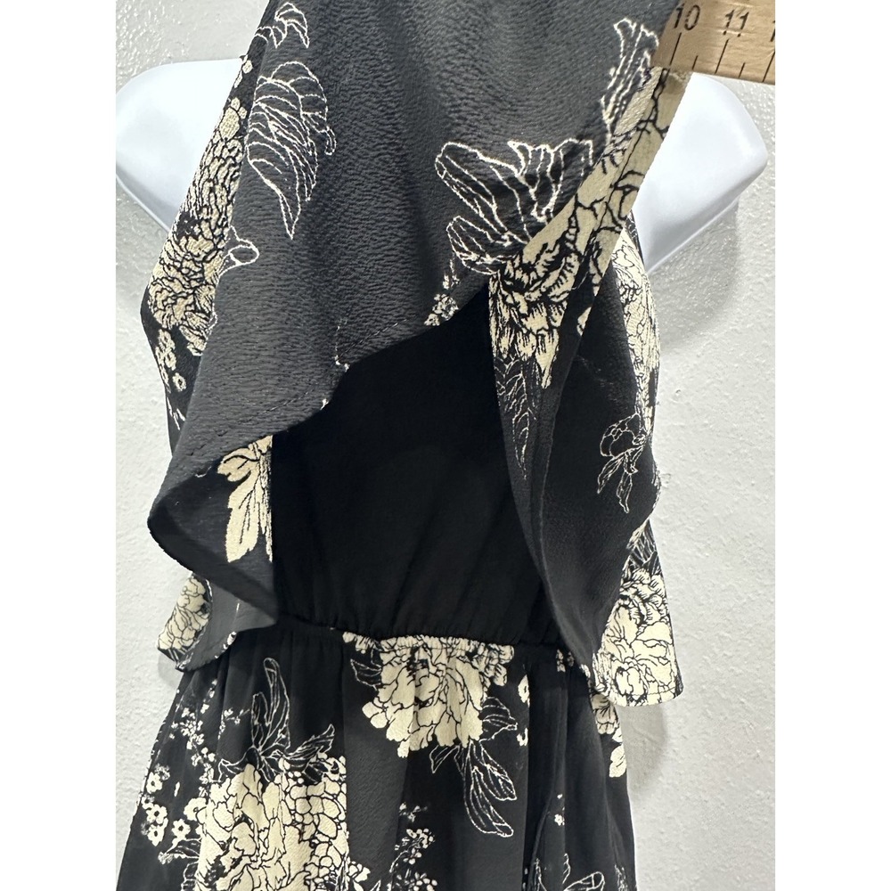 Monteau Maxi Dress Women Small Black Flower Print Side Slit Elastic Waist Straps - Picture 11 of 13